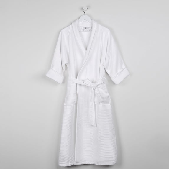 Superior Waffle Weave Cotton Unisex Adult Bath Robe, White, Large