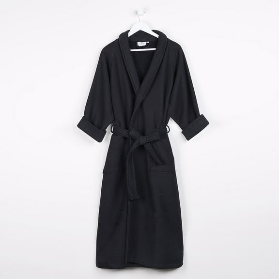 Superior Waffle Weave Cotton Unisex Adult Bath Robe, Black, Small