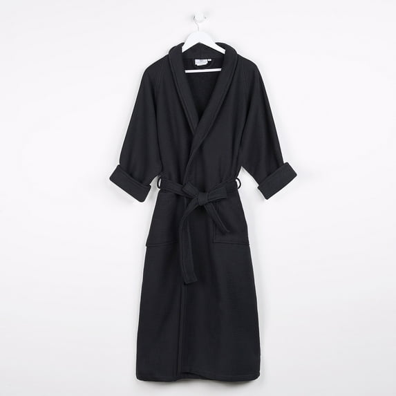 Superior Waffle Weave Cotton Unisex Adult Bath Robe, Black, Small