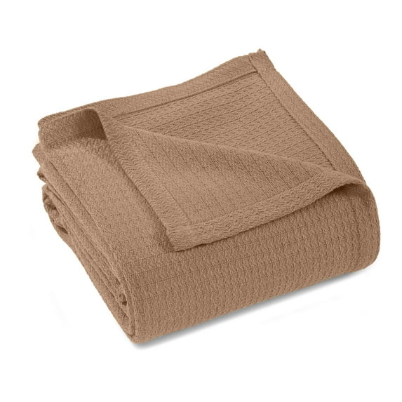 Superior Waffle Weave Knit Cotton Blanket, King, Camel