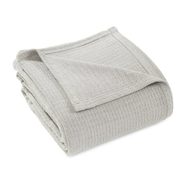 Superior Waffle Weave Knit Cotton Blanket, Throw Size, Silver