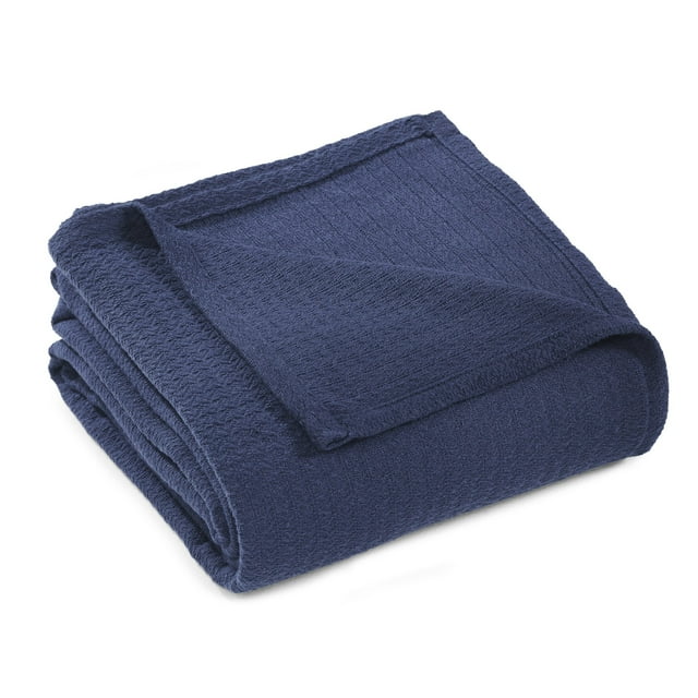 Superior Waffle Weave Knit Cotton Blanket, Twin/ Twin XL, Navy Blue