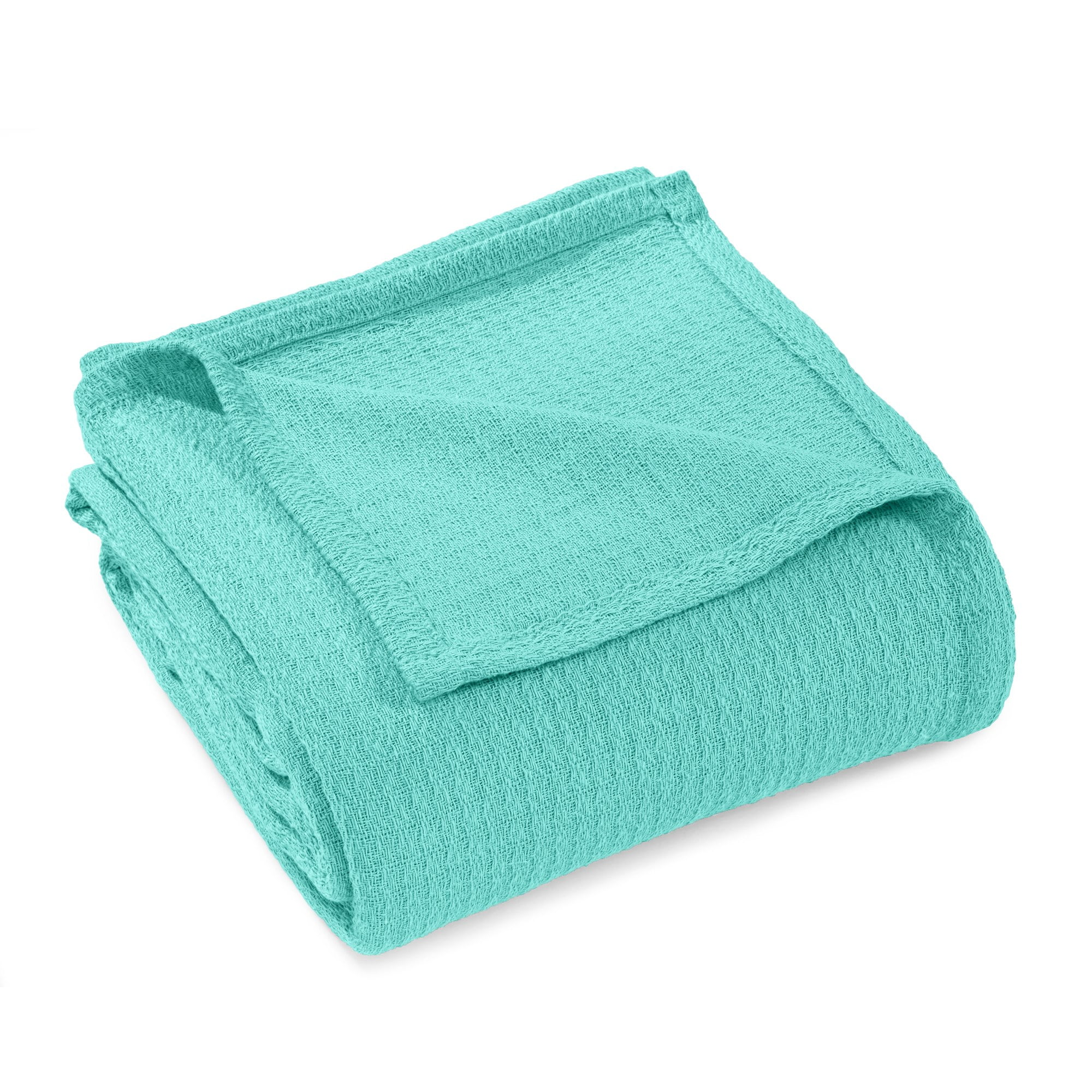 Turquoise Twin Cotton Waffle Weave Knit Blanket
