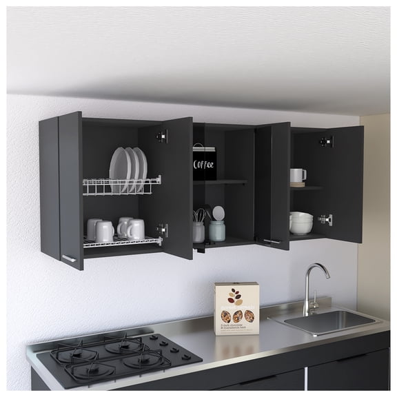 Superior Wall Cabinet Peoria, Four Interior Shelves, Black Wengue Finish
