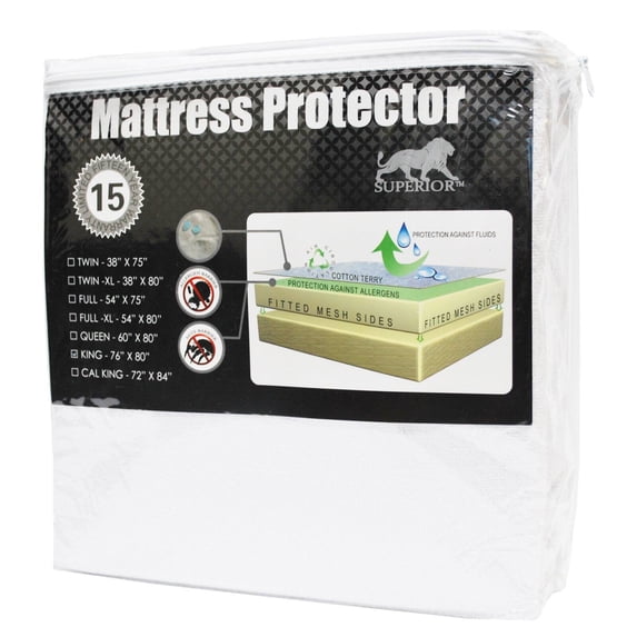 superior 100% waterproof hypoallergenic mattress protector pad, king, white