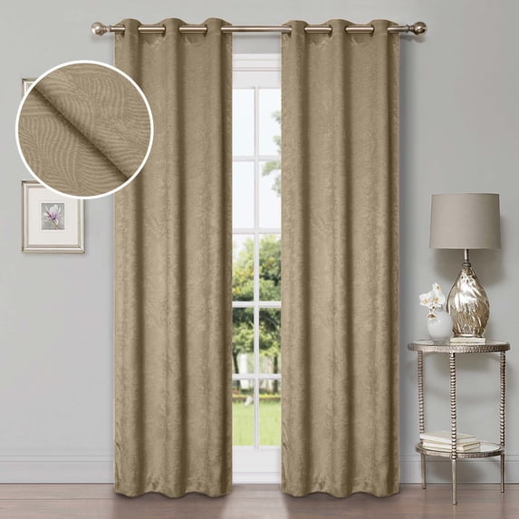Superior Wave Blackout Grommet Curtains Panel Set, Tan, 52" x 63"