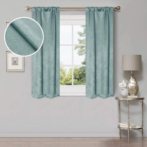 Superior Wave Blackout Rod Pocket Curtains Panel Set, Teal, 26" x 63"