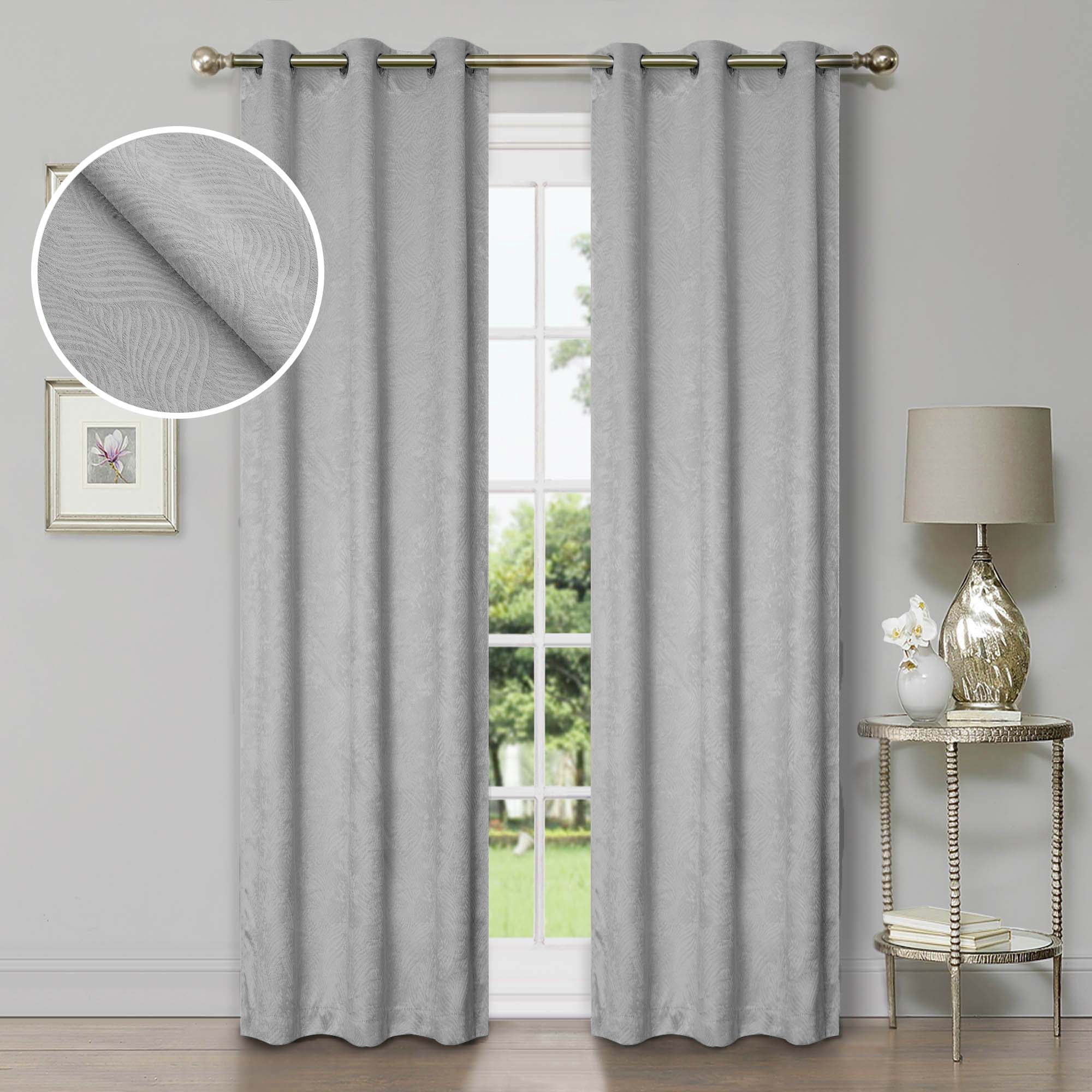 Superior Wave Blackout Grommet Curtains Panel Set, Chrome, 42" x 108"