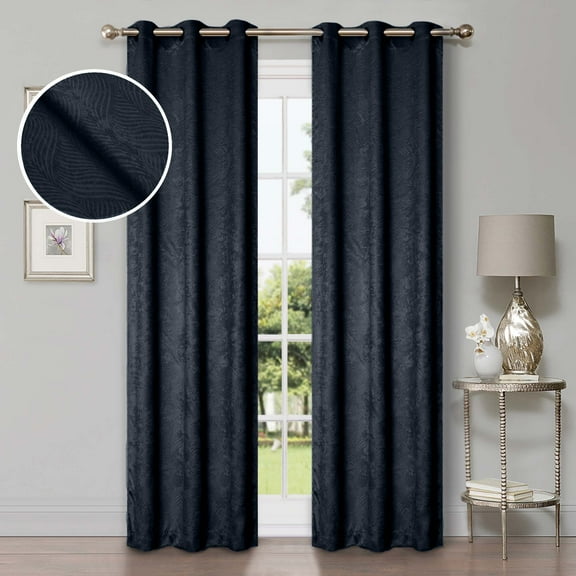 Superior Wave Blackout Grommet Curtains Panel Set, Navy Blue, 42" x 63"