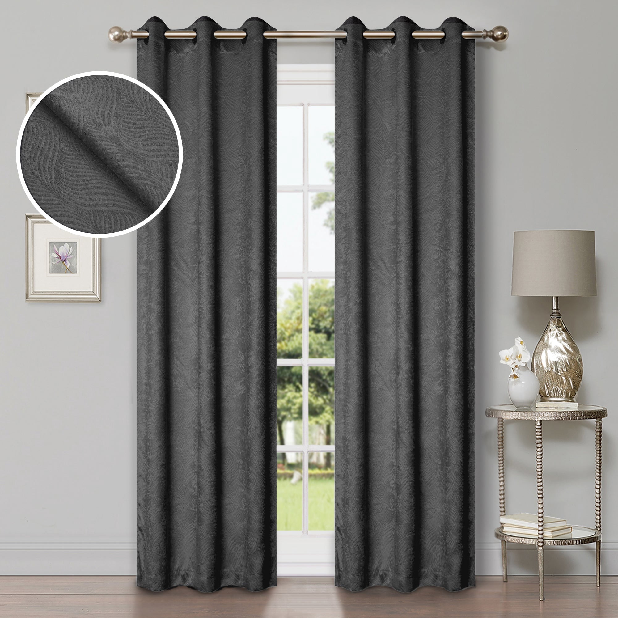 Superior Wave Blackout Grommet Curtains Panel Set, Gray, 42" x 84"