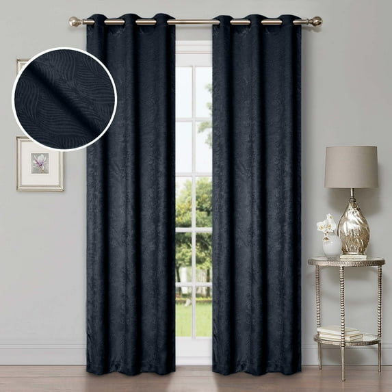 Superior Wave Blackout Grommet Curtains Panel Set, Navy Blue, 42" x 96"
