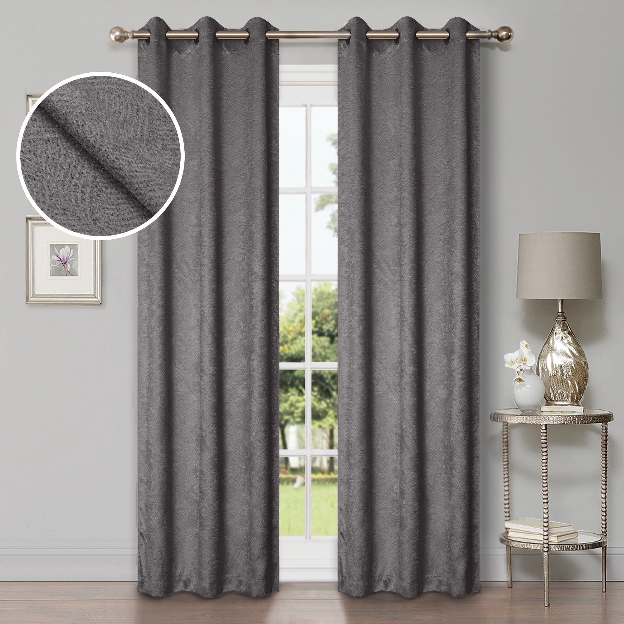 Superior Wave Blackout Grommet Curtains Panel Set, Silver, 42" x 96"