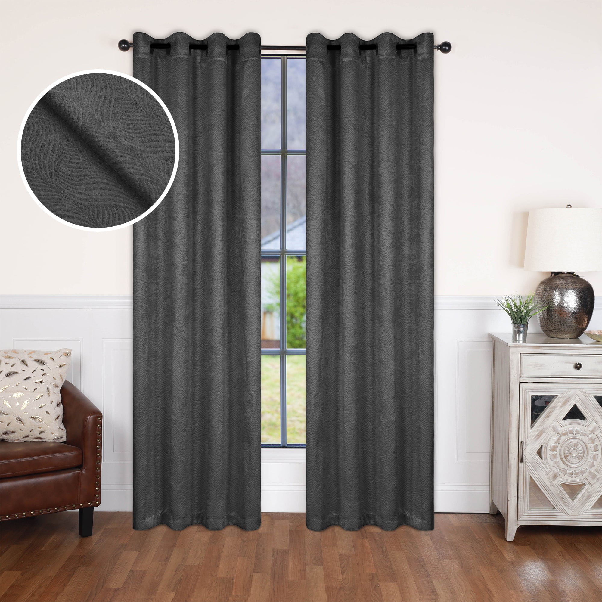 Superior Wave Blackout Grommet Curtains Panel Set, Gray, 52" x 108"
