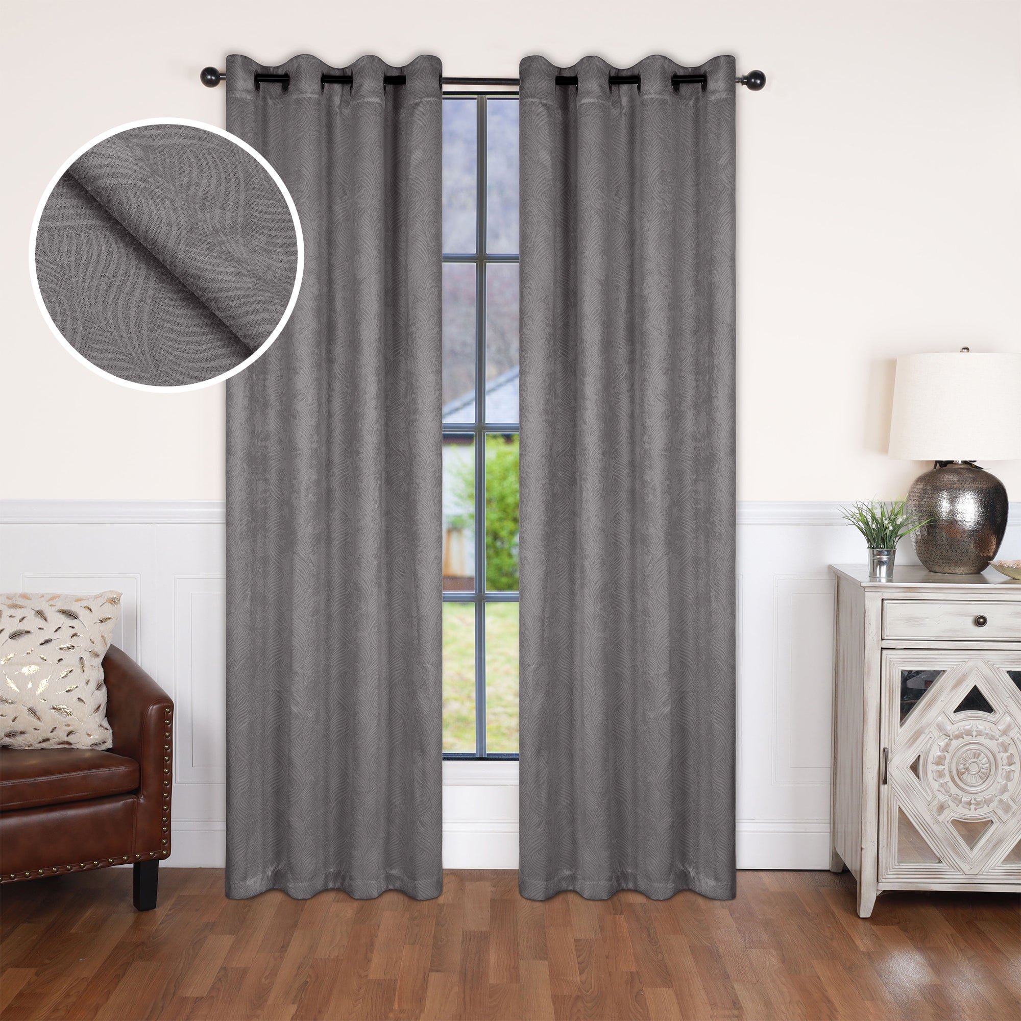 Superior Wave Blackout Grommet Curtains Panel Set, Silver, 52" x 108"