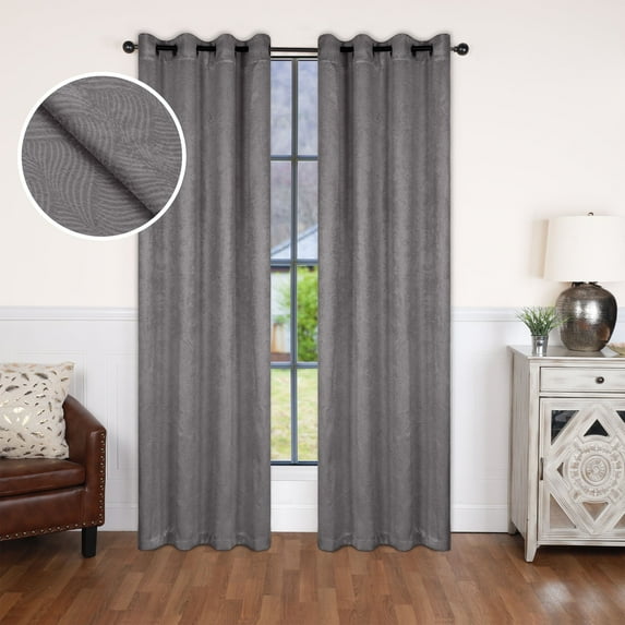 Superior Wave Blackout Grommet Curtains Panel Set, Silver, 52" x 120"