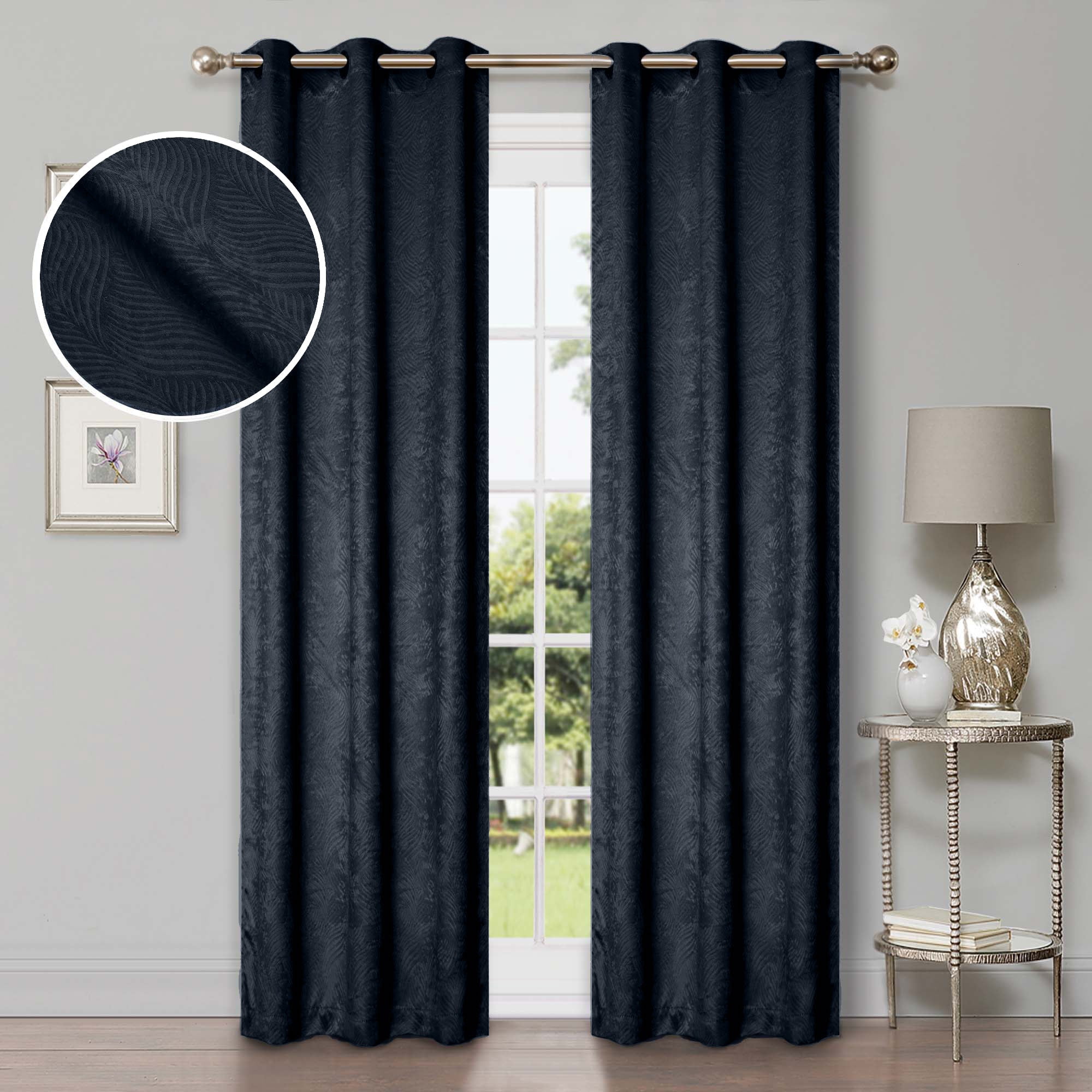 Superior Wave Blackout Grommet Curtains Panel Set, Navy Blue, 52" x 63"