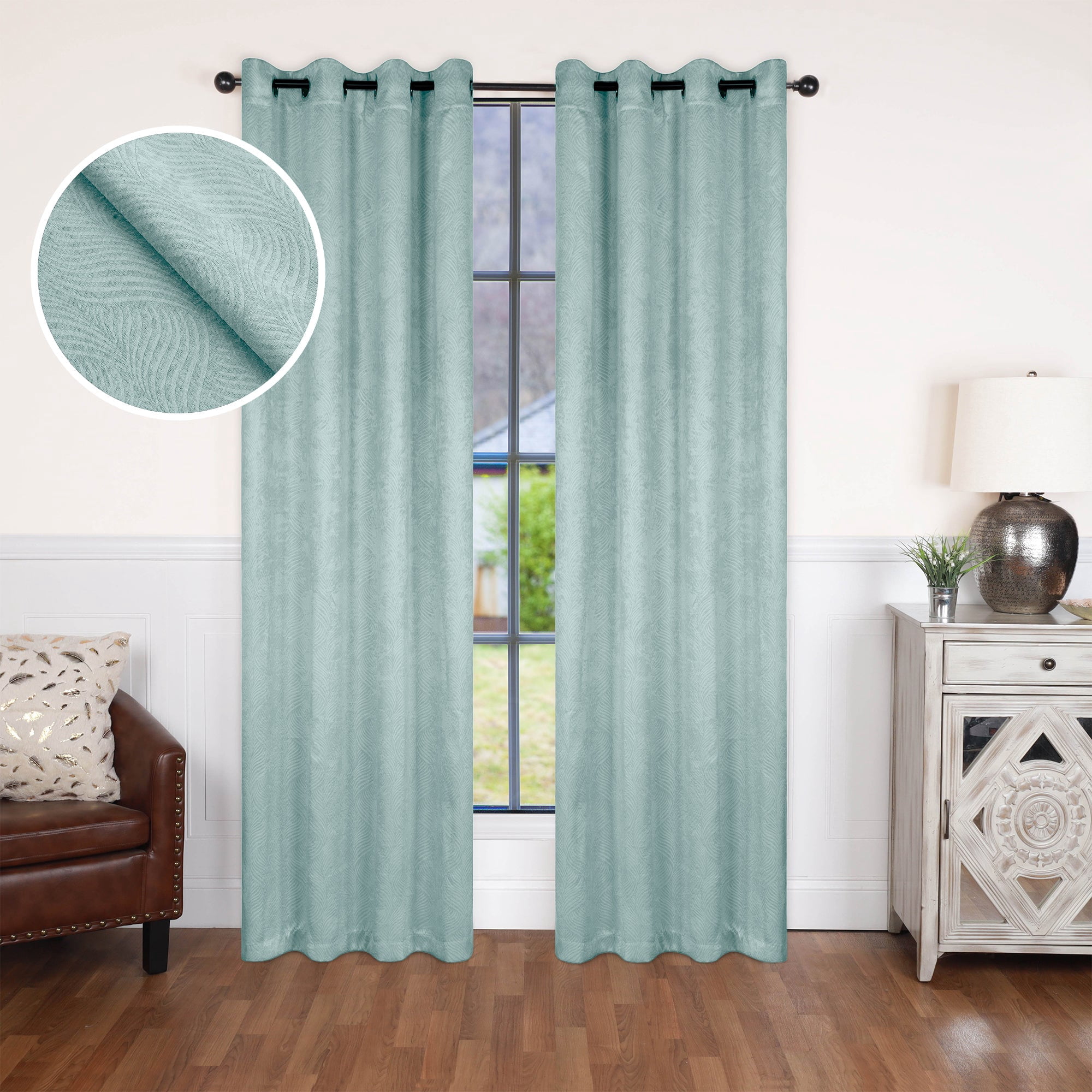 Superior Wave Blackout Grommet Curtains Panel Set, Teal, 52" x 63"