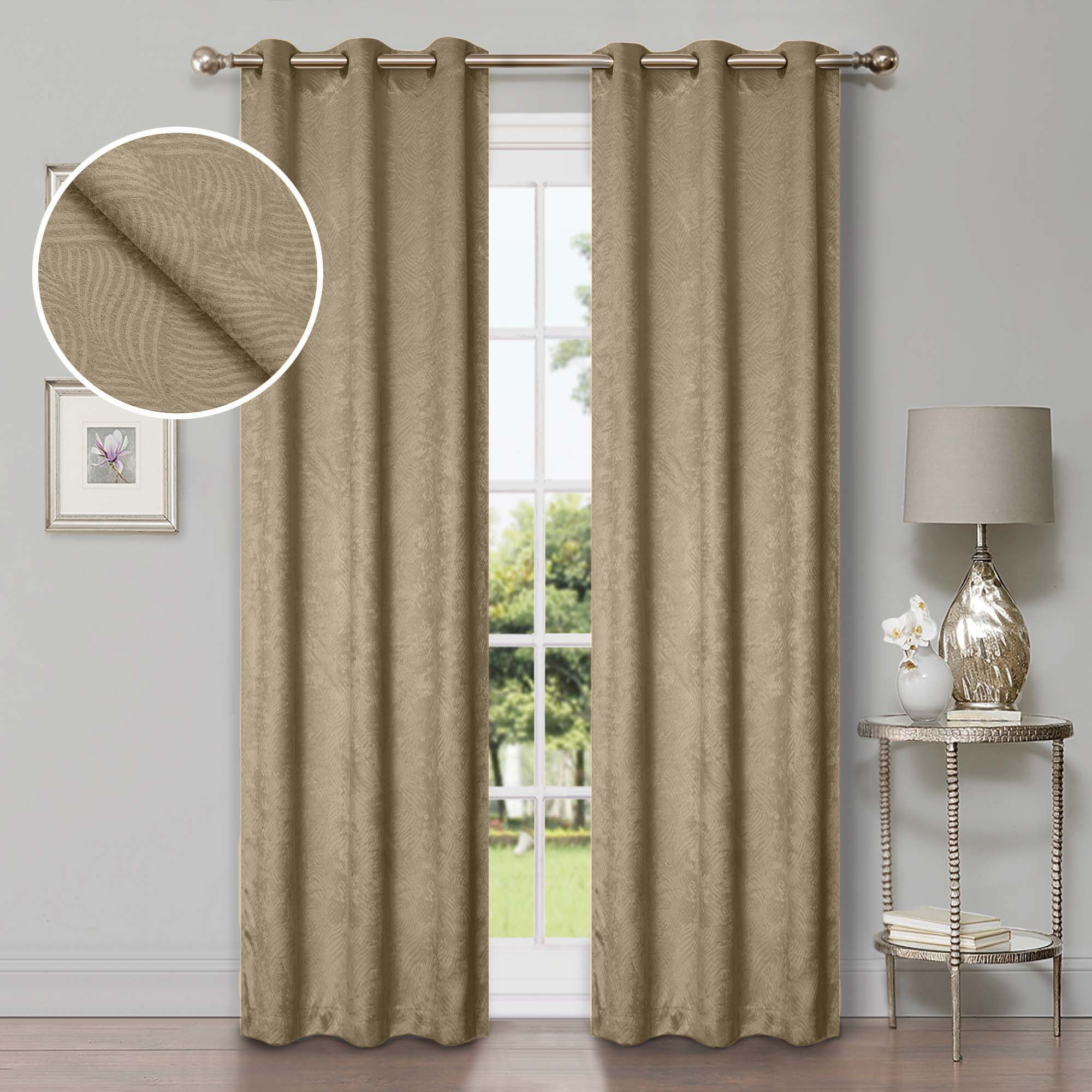 Superior Wave Blackout Grommet Curtains Panel Set, Tan, 52" x 84"