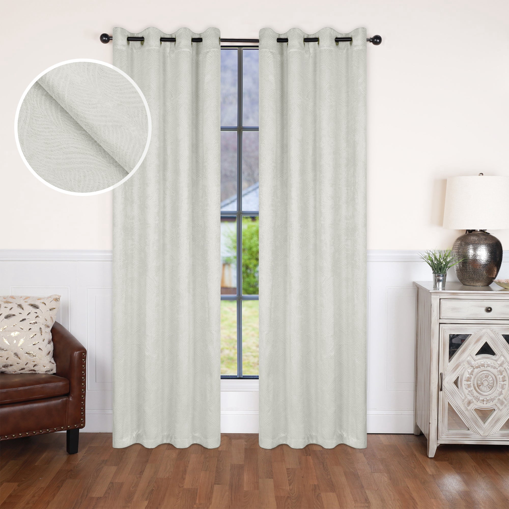 Superior Wave Blackout Grommet Curtains Panel Set, Ivory, 52" x 96"