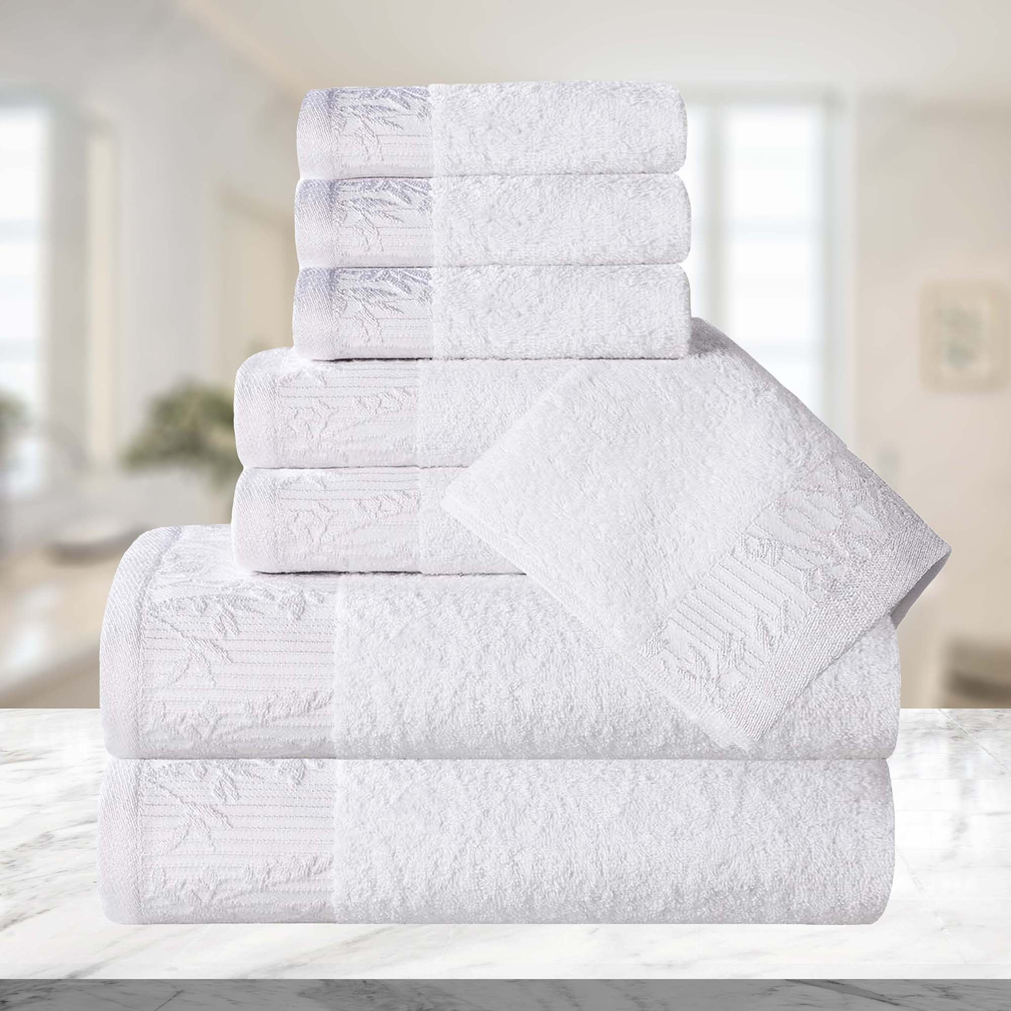 White Floral Jacquard 8-Piece Cotton Towel Set