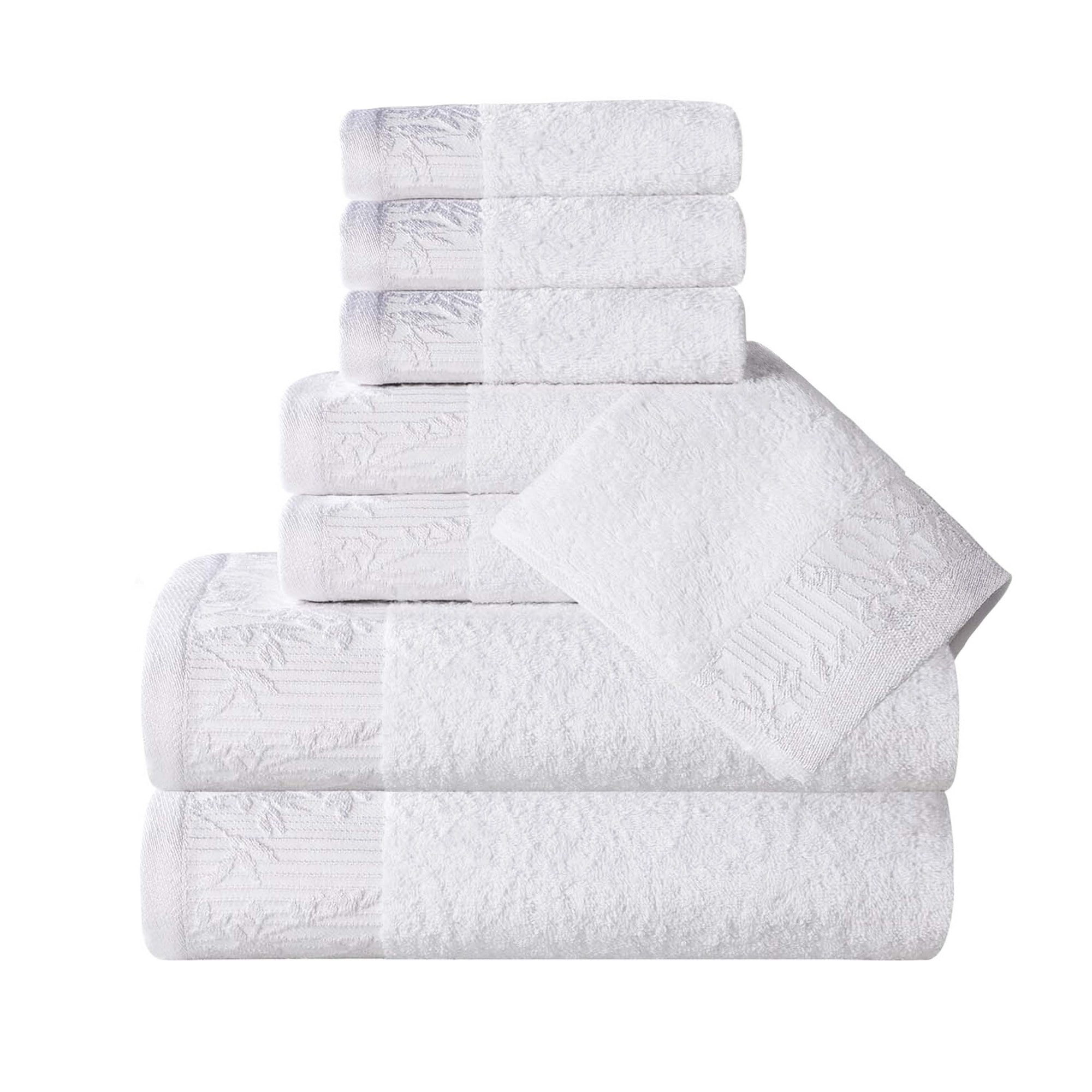 White Floral Jacquard 8-Piece Cotton Towel Set