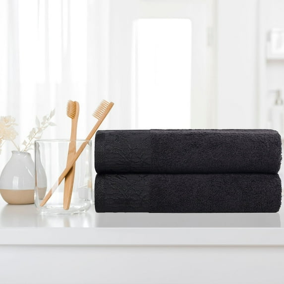 Superior Wisteria Floral Cotton Bath Towels, Set of 2, Black/ Black