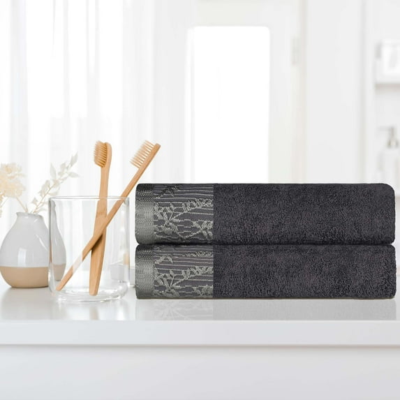 Superior Wisteria Floral Cotton Bath Towels, Set of 2, Grey