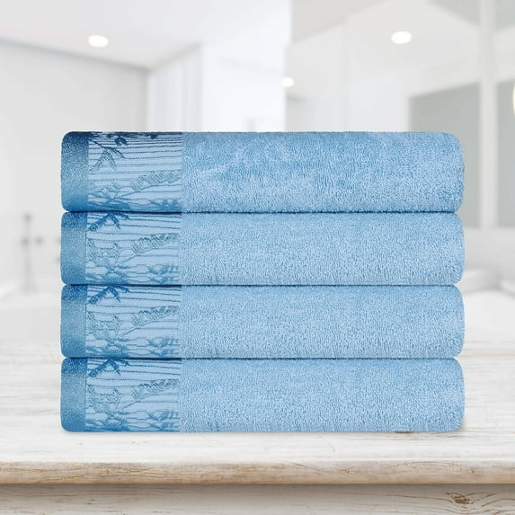 Superior Wisteria Floral Cotton Bath Towels, Set of 4, Waterfall Blue
