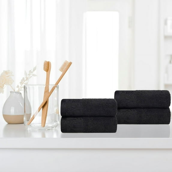 Superior Wisteria Floral Cotton 12 Piece Assorted Towel Set, Black/ Black