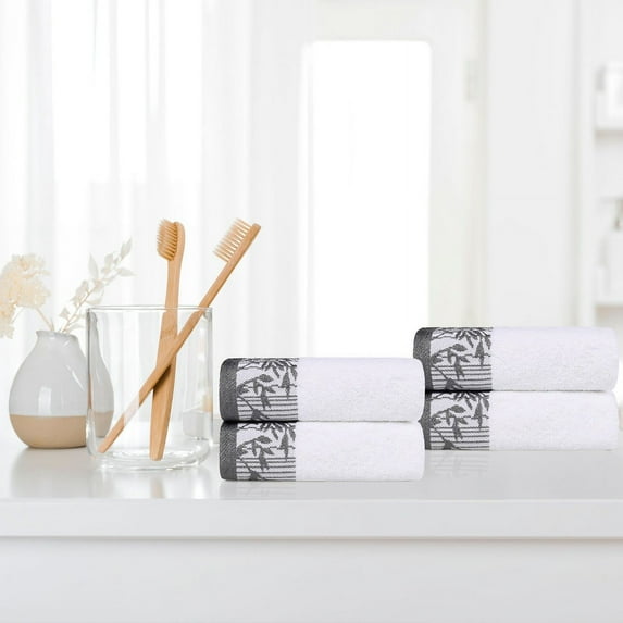 Superior Wisteria Floral Cotton 12 Piece Assorted Towel Set, White/ Grey