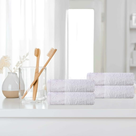 Superior Wisteria Floral Cotton 12 Piece Assorted Towel Set, White/ White