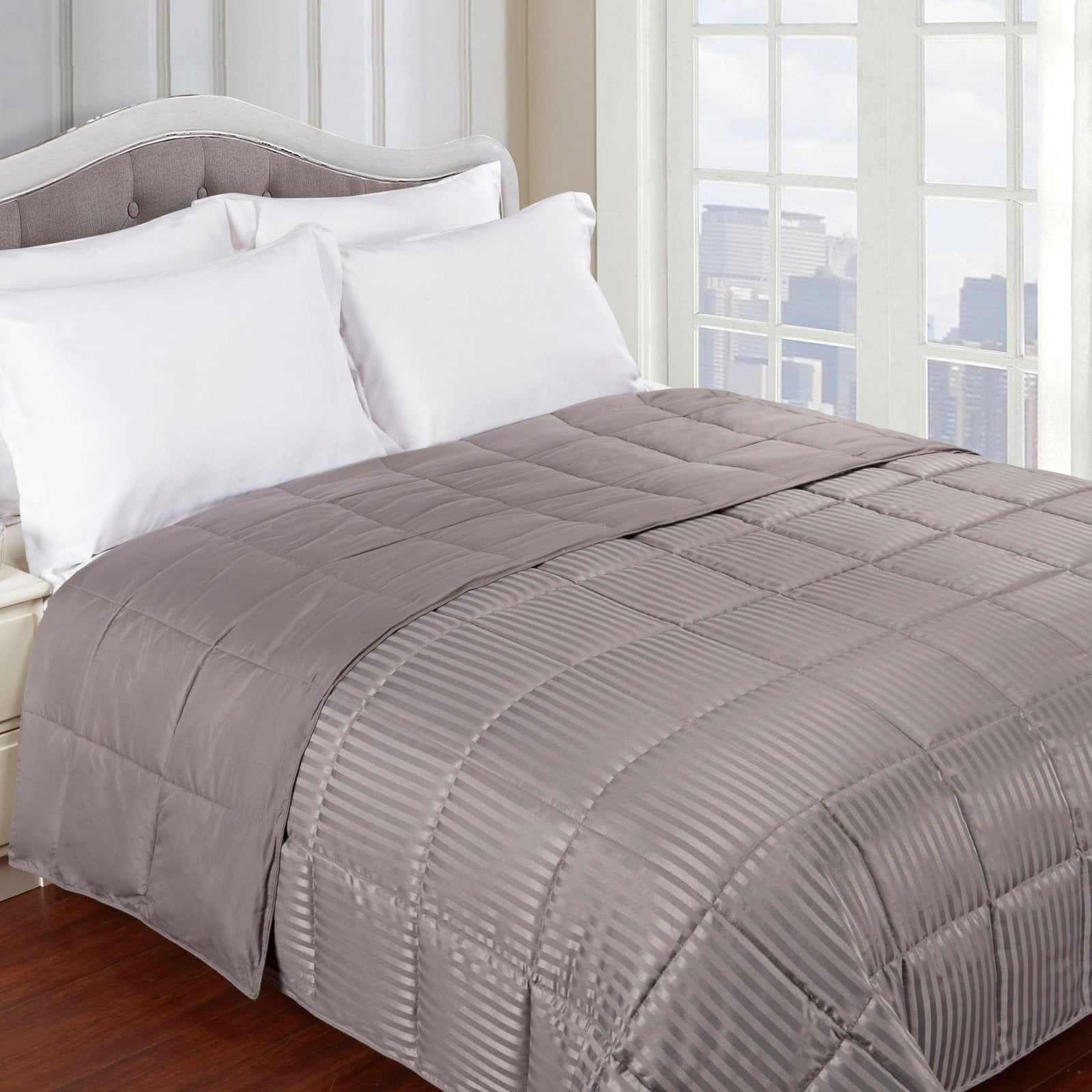 Twin Grey Cotton Reversible Lightweight Comforter