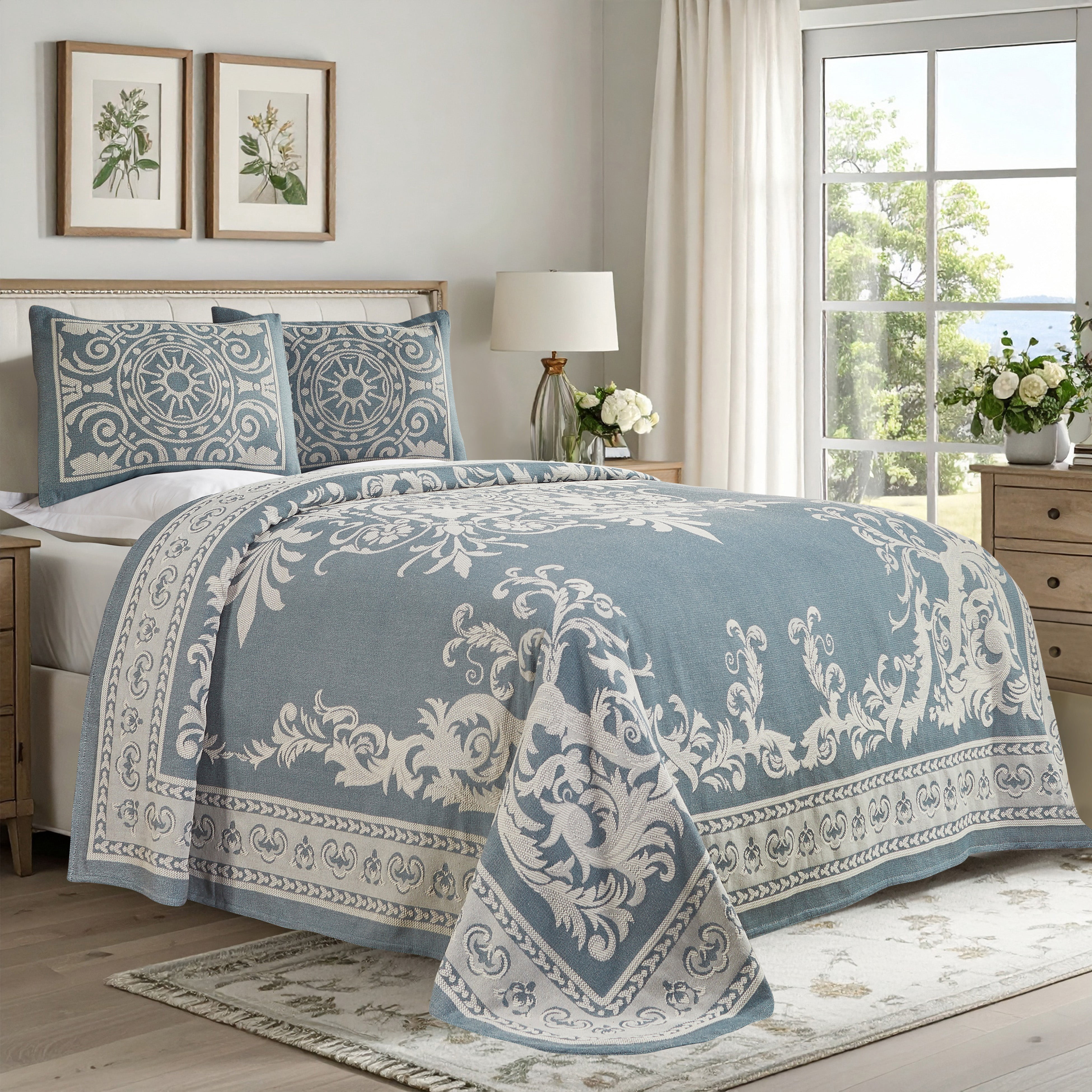 Superior Woven Jacquard Bedspread Set Full Size, 3-Piece Lightweight All Seasons Coverlet, Charcoal