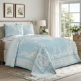 thumbnail image 1 of Superior Woven Jacquard Bedspread Set King Size, 3-Piece Lightweight All Seasons Coverlet, Aqua, 1 of 9