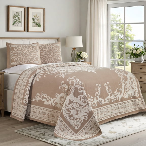 Superior Woven Jacquard Bedspread Set King Size, 3-Piece Lightweight All Seasons Coverlet, Taupe