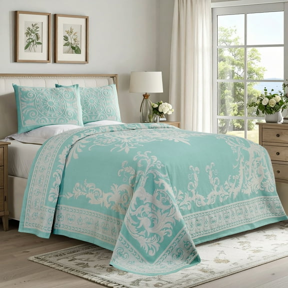 Superior Woven Jacquard Quilt Set Twin Size, 2-Piece Lightweight Oversized Bedspread, Green