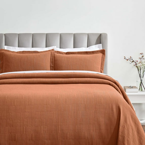 Superior Zenith Cotton Matelasse Bedspread Set, King, Burnt Orange