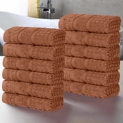 Superior Zero Twist 12-Piece Cotton Face Towel Set, Waffle Border Ultra Doft Quick Dry Towels, Rust