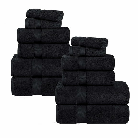 Superior Zero Twist Cotton 12 Piece Assorted Towel Set, Black
