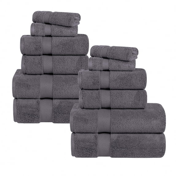 Superior Zero Twist Cotton 12 Piece Assorted Towel Set, Grey
