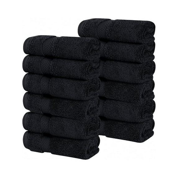 Superior Zero Twist Cotton Face Towel Washcloth Set of 12, Black