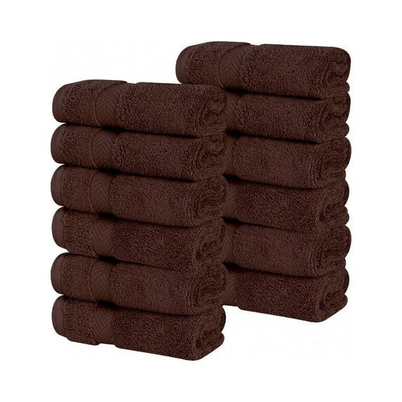 Superior Zero Twist Cotton Face Towel Washcloth Set of 12, Espresso
