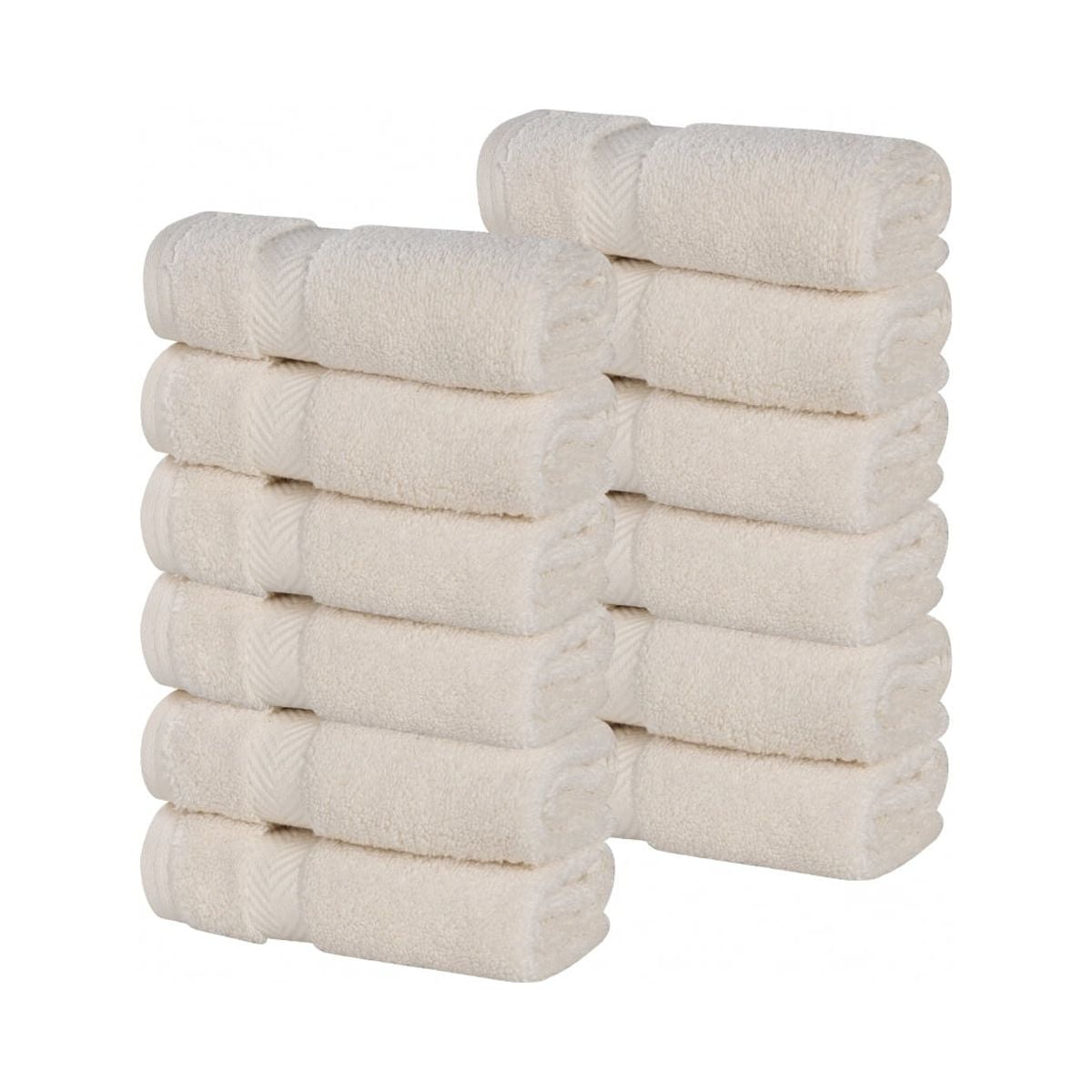 Superior Zero Twist Cotton Face Towel Washcloth Set of 12, Ivory