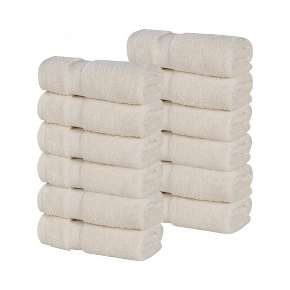 Superior Zero Twist Cotton Face Towel Washcloth Set of 12, Ivory