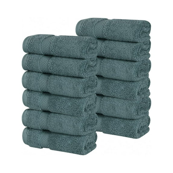 Superior Zero Twist Cotton Face Towel Washcloth Set of 12, Jade Green