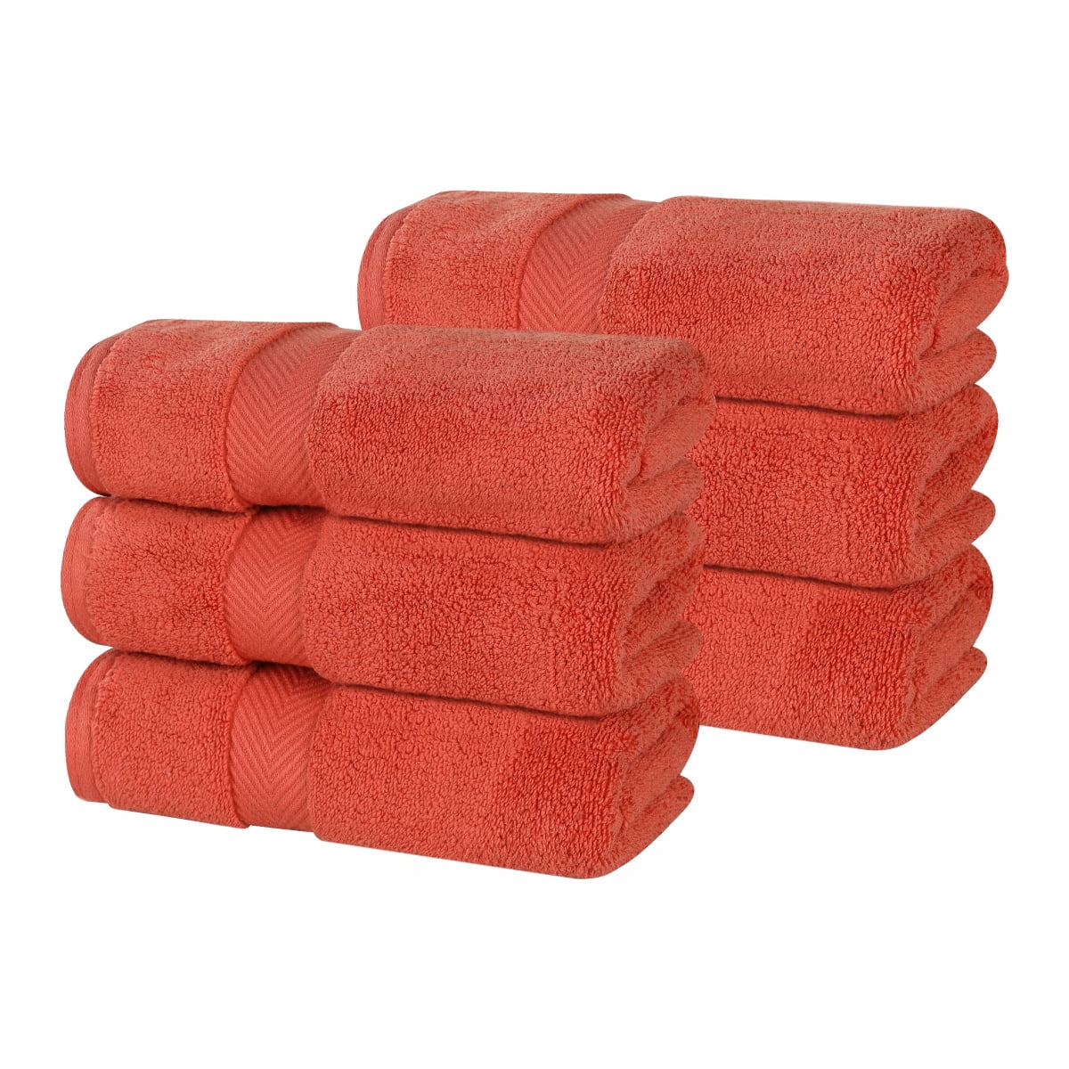 Superior Zero Twist Cotton Hand Towel Set of 6, Brick