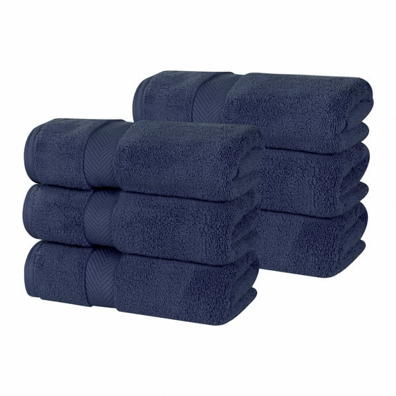 Superior Zero Twist Cotton Hand Towel Set of 6, Midnight Blue