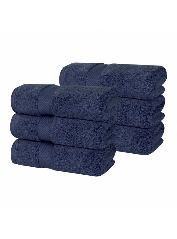 Superior Zero Twist Cotton Hand Towel Set of 6, Midnight Blue
