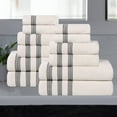 thumbnail image 1 of Superior Zero Twist Cotton Ribbed Geometric 12-Piece Towel Set, Ultra Soft Quick Dry, Stone, 1 of 12