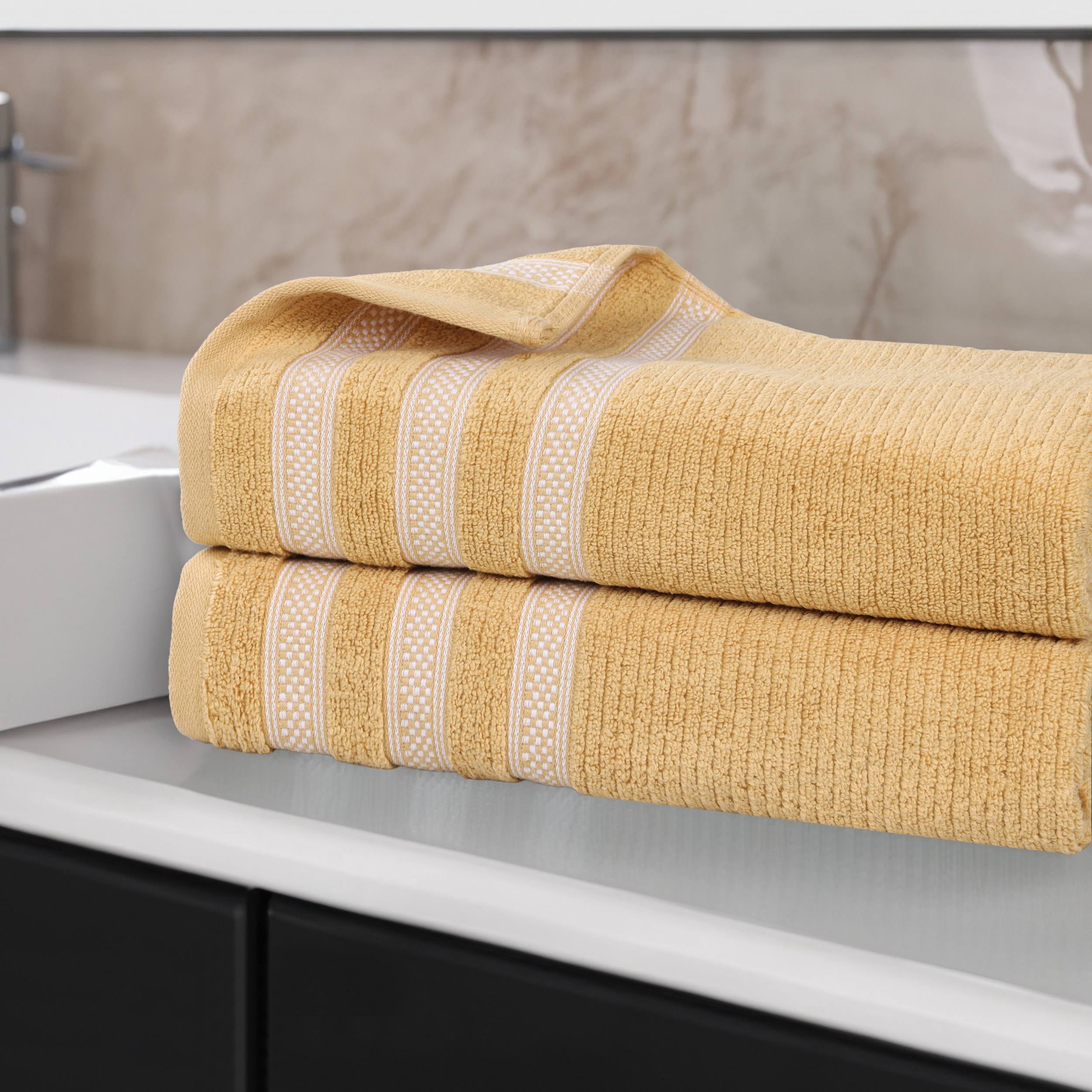 Superior Zero Twist Cotton Ribbed Geometric Bath Sheet Set of 2, Ultra Soft Quick Dry, Gold